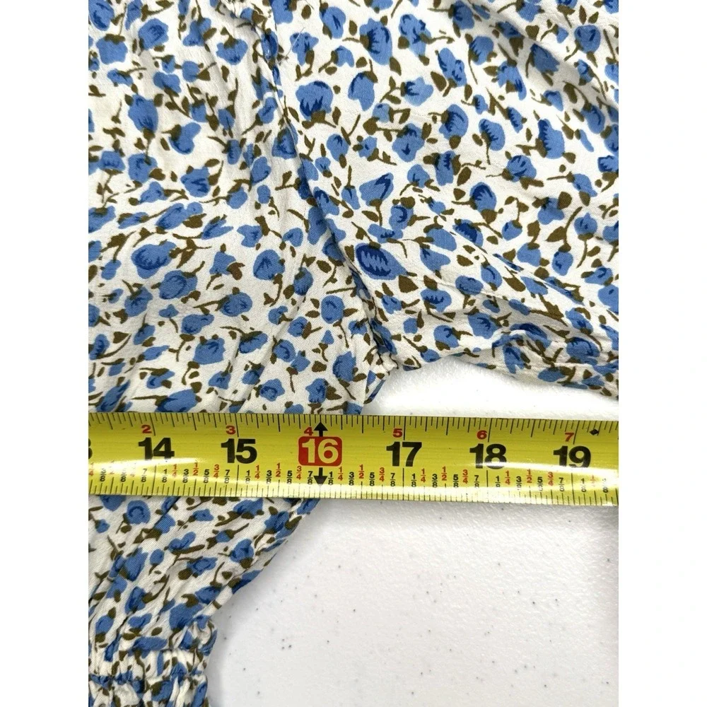 FAITHFULL THE BRAND Blue Floral Smocked Puff Sleeve Peplum Top Size 4 -3206